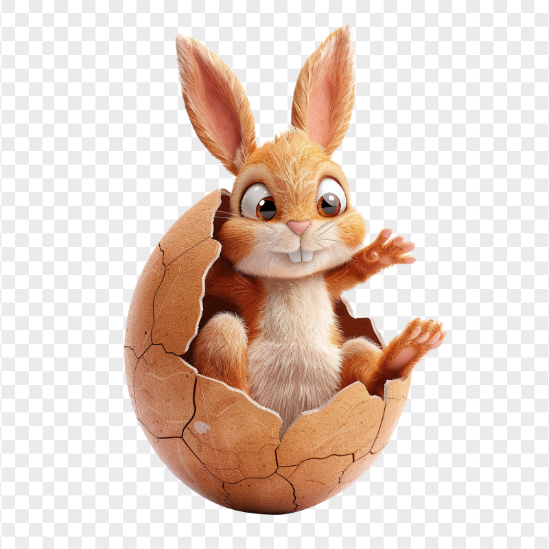 HD Little Ginger Bunny in Cracked Easter Egg Transparent PNG