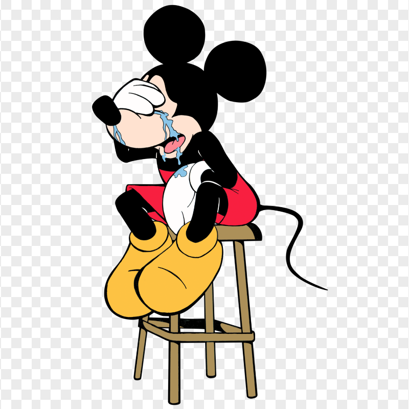 HD Mickey Mouse Crying Sad Sitting On a Chair PNG