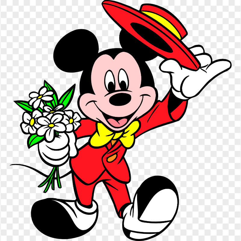 HD Mickey Mouse Holding Flower Bouquet PNG