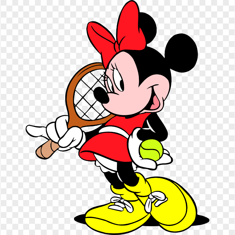 HD Minnie Mouse Holding Tennis Racket And Ball PNG