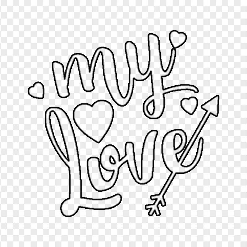 HD My Love Black Outline Text Valentine Day PNG