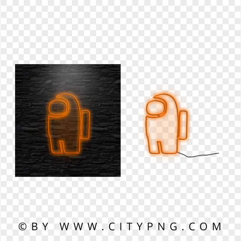 HD Neon Orange Among Us Character PNG