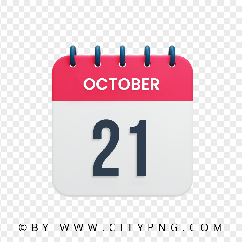 HD October 21th Date Red & White Calendar Icon PNG