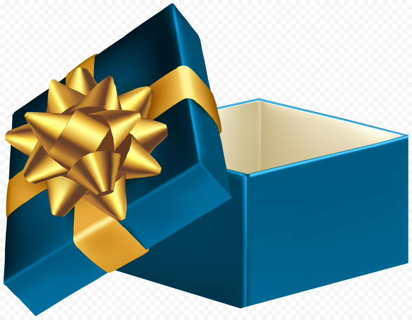 HD Open Blue Gift Box With Golden Ribbon PNG
