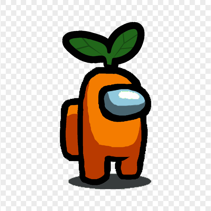 HD Orange Among Us Character With Green Leaf Hat On Head PNG