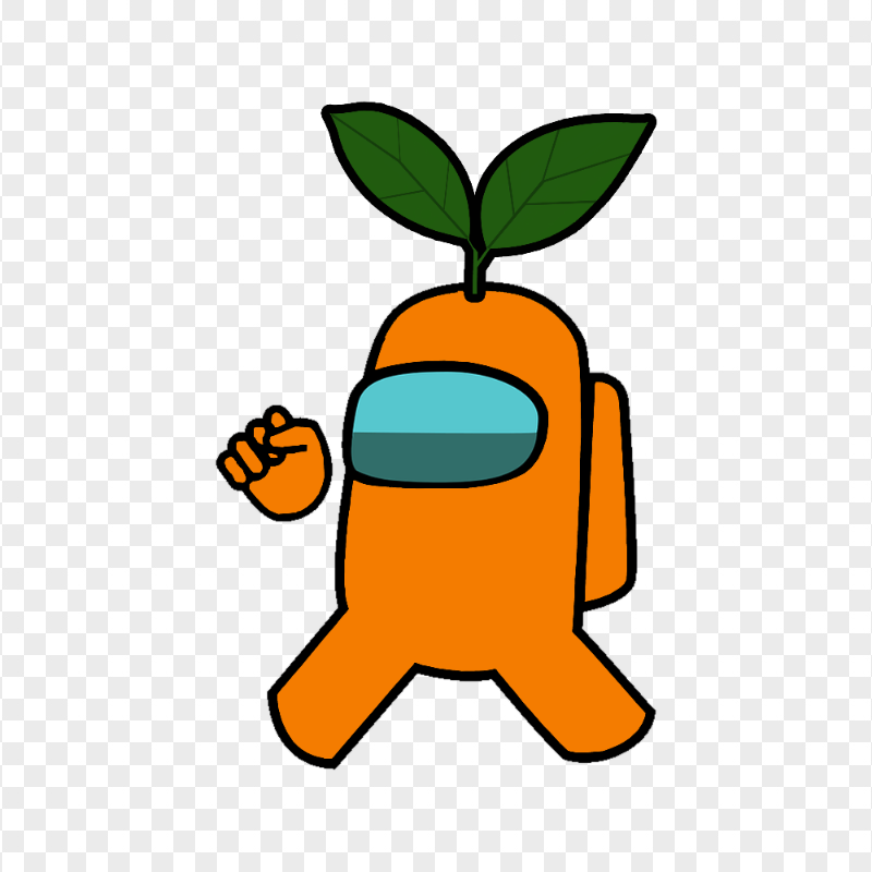 HD Orange Among Us Crewmate Character With Green Leaf On Head PNG