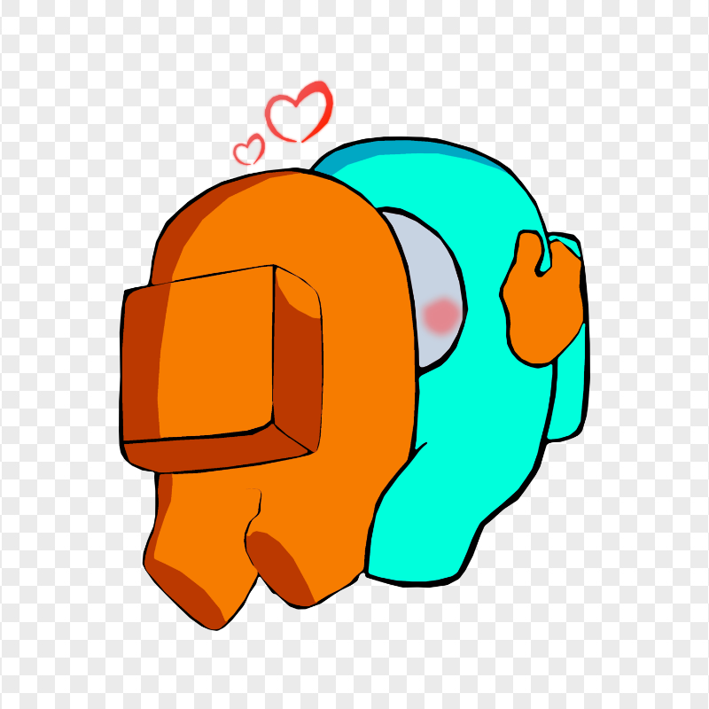 HD Orange Kiss Cyan Among Us Characters In Love PNG