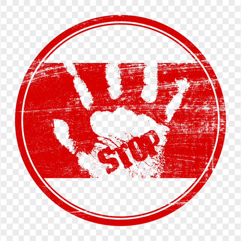 HD Outline Hand Print With Stop Word On Round Red Stamp PNG