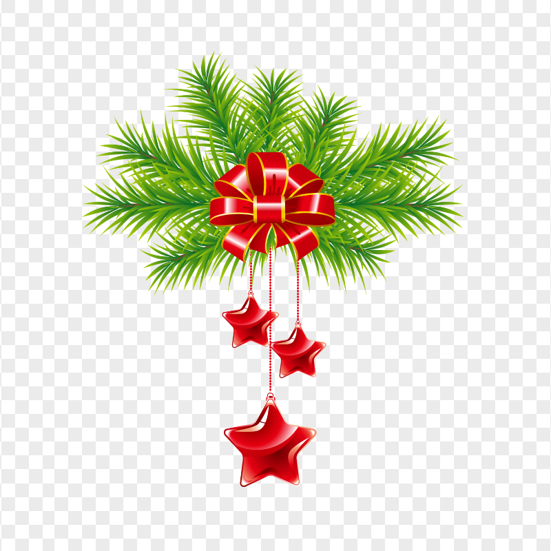 HD Pine Branch Illustration With Red Ribbon Bow PNG