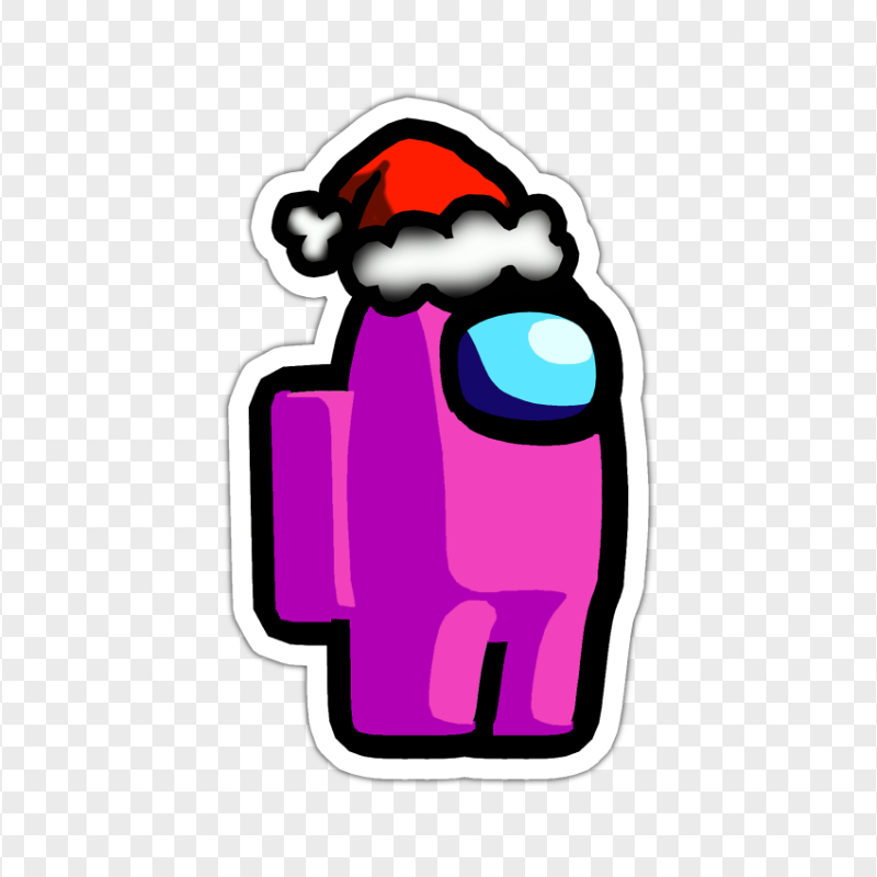 HD Pink Among Us Character Santa Hat Stickers PNG