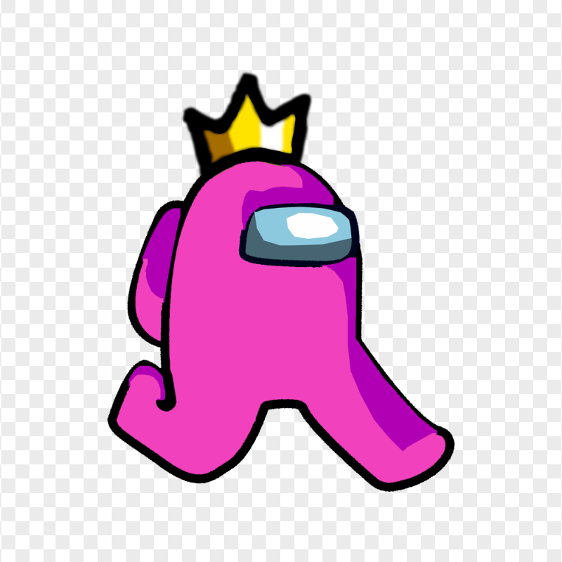 HD Pink Among Us Character Walking With Crown Hat PNG