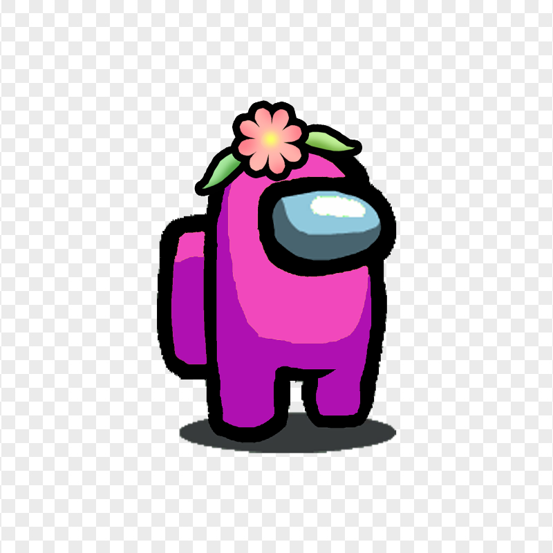 HD Pink Among Us Character With Flower Hat PNG