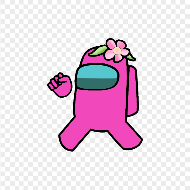 HD Pink Among Us Crewmate Character With Flower Hat PNG