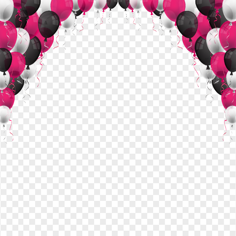 HD Pink, Black And White Balloons Frame PNG