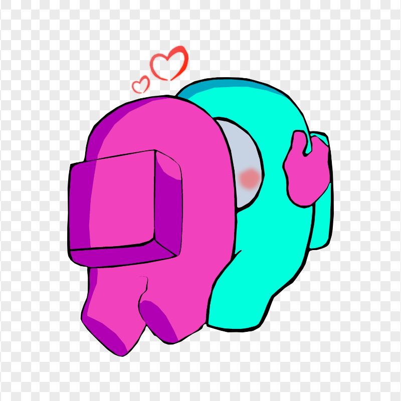HD Pink Kiss Cyan Among Us Characters In Love PNG
