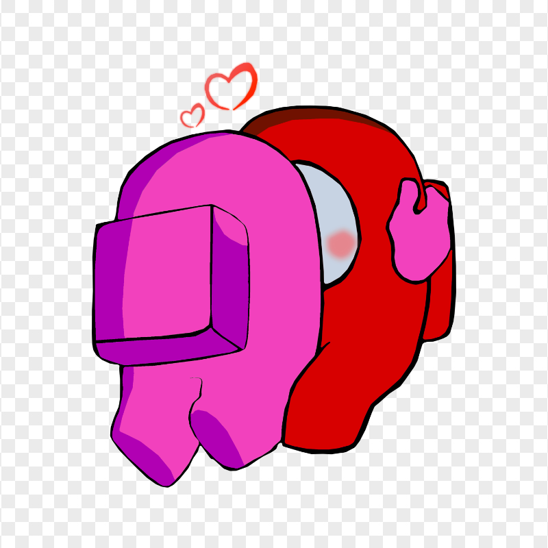 HD Pink Kiss Red Among Us Characters In Love PNG