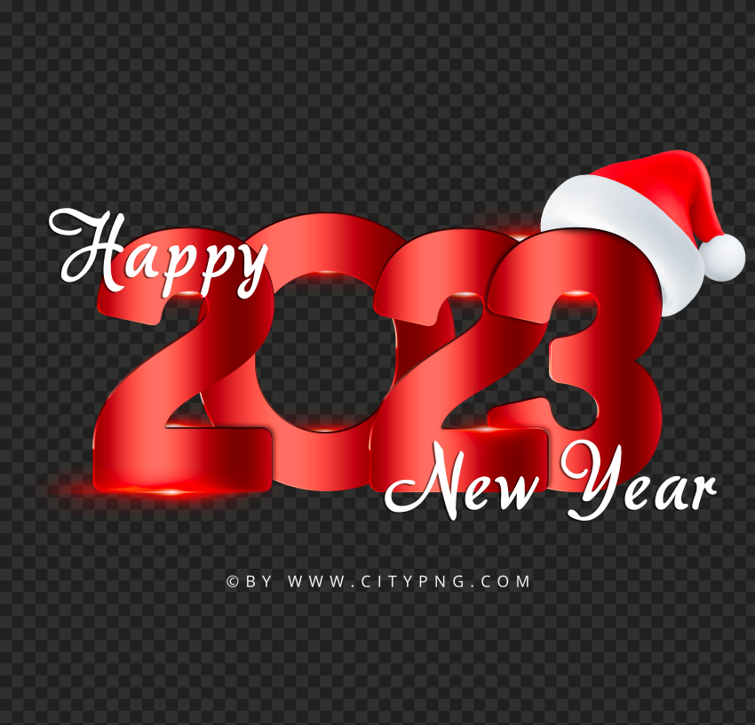 HD PNG 2023 Happy New Year Red Numbers With Santa Hat