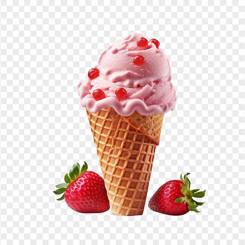 HD PNG Pink Ice Cream Scoop on Waffle Cone Strawberry