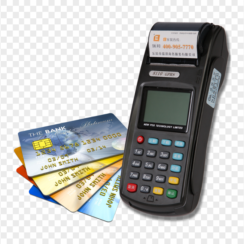 HD POS Machine With Set Of Credit Cards PNG