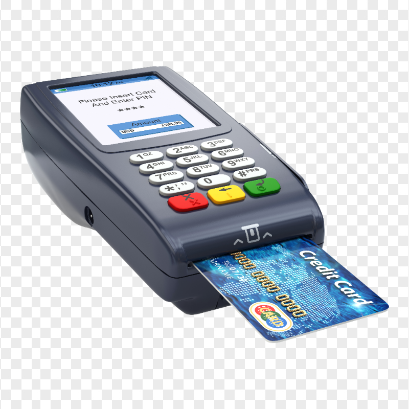 HD POS Point Of Sale Machine With Credit Card Inserted PNG