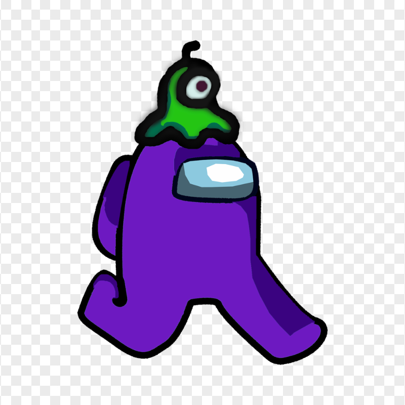 HD Purple Among Us Character Walking With Brain Slug Hat PNG