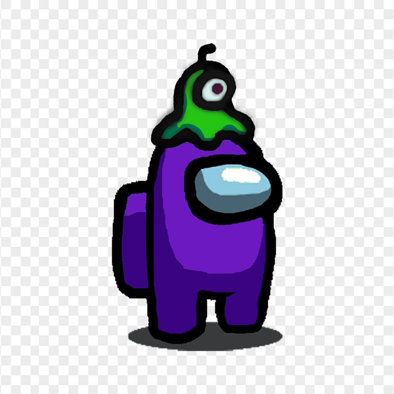 HD Purple Among Us Character With Brain Slug Hat PNG