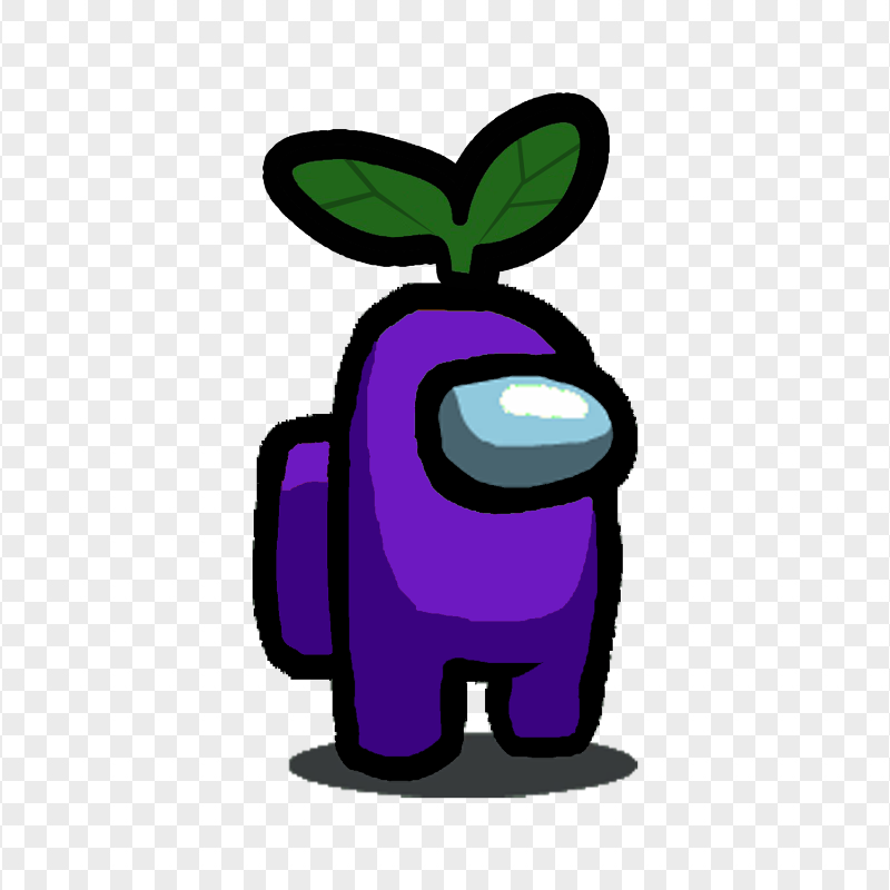 HD Purple Among Us Character With Green Leaf Hat On Head PNG