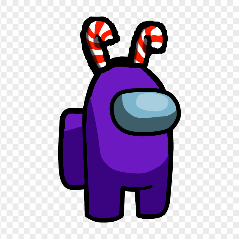 HD Purple Among Us Crewmate Character With Candy Cane Hat On Top PNG