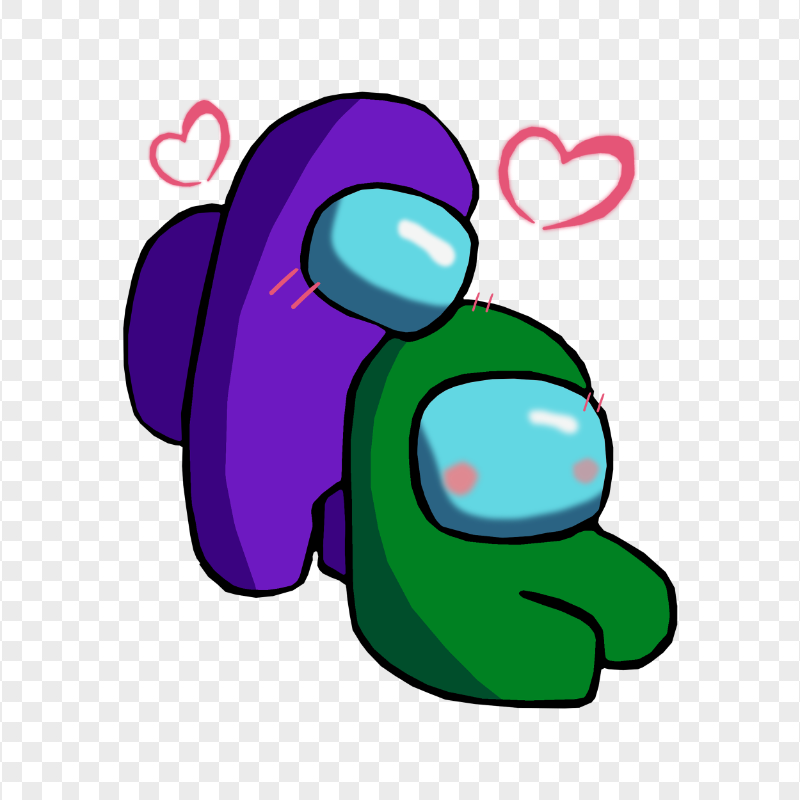 HD Purple Love Green Among Us Characters Valentines Romance PNG