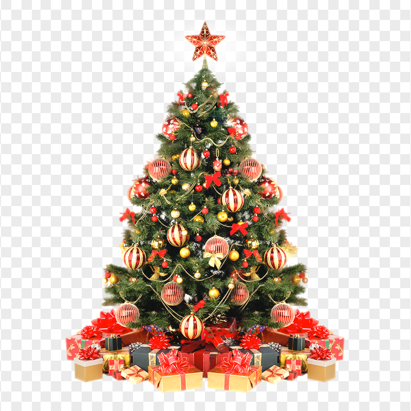 HD Real Christmas Decorated Tree With Gifts PNG