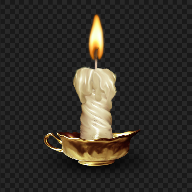 HD Realistic Burning Candle In A Vintage Holder PNG
