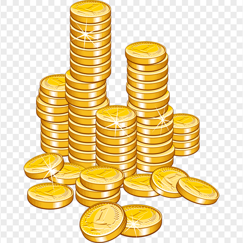 HD Realistic Gold Coins Transparent Background