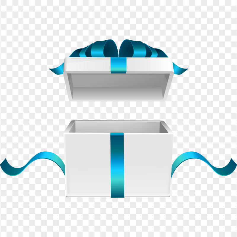 HD Realistic Open White Gift Box With Blue Ribbon PNG