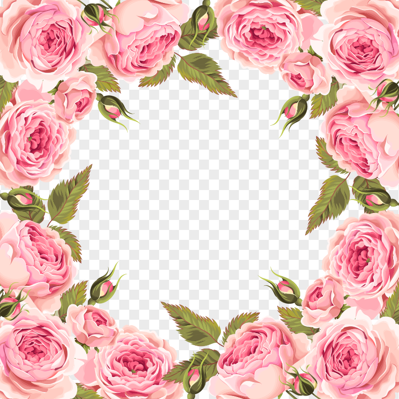HD Realistic Pink Flowers Rose Wedding Frame PNG