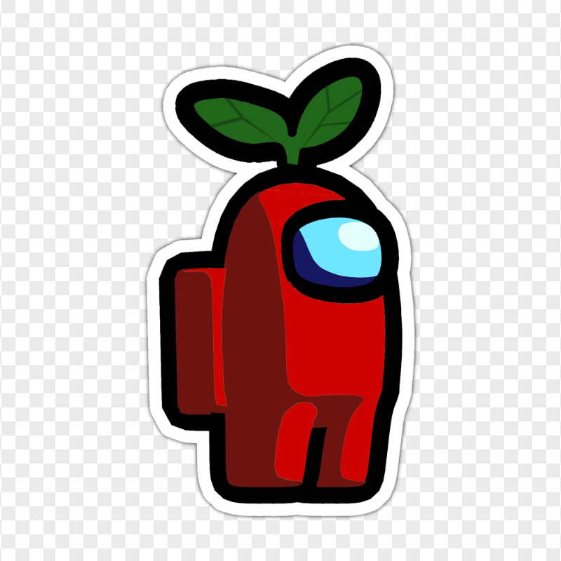 HD Red Among Us Character Leaf Hat Stickers PNG