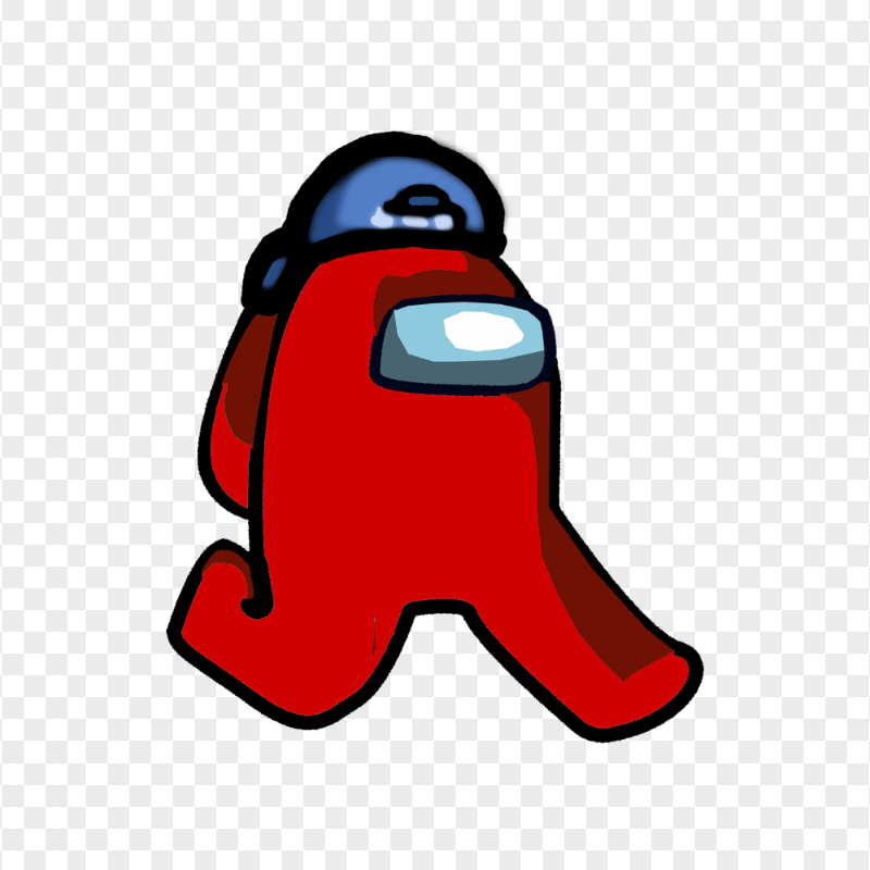 HD Red Among Us Character Walking With Backwards Baseball Cap PNG