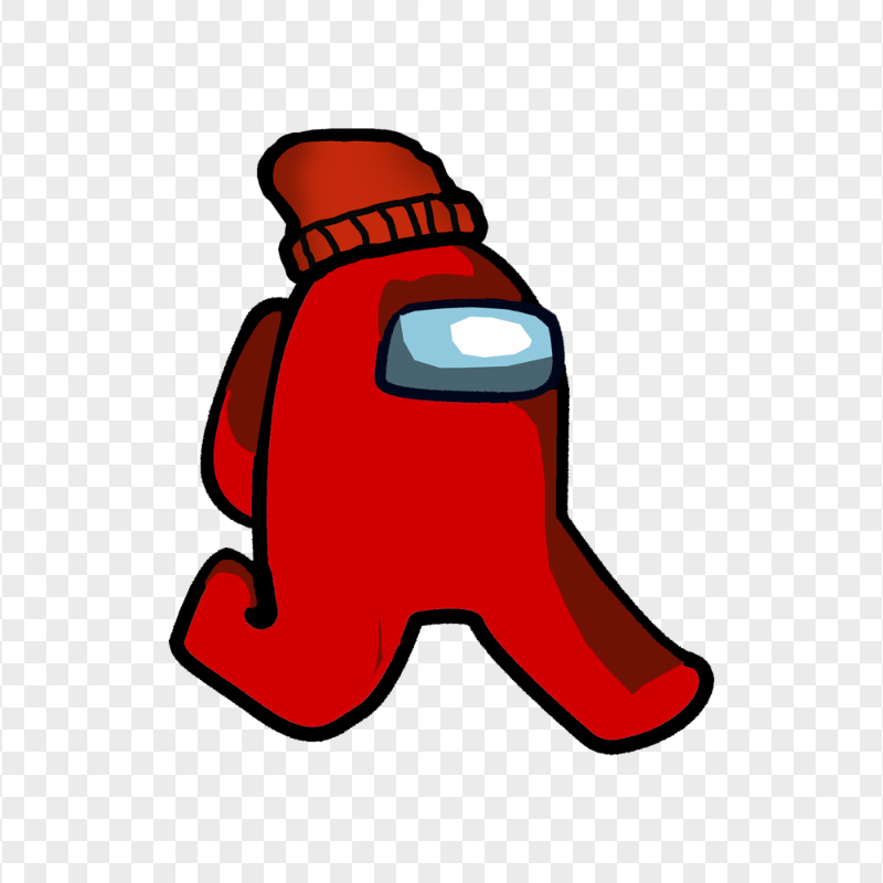HD Red Among Us Character Walking With Red Beanie Hat PNG