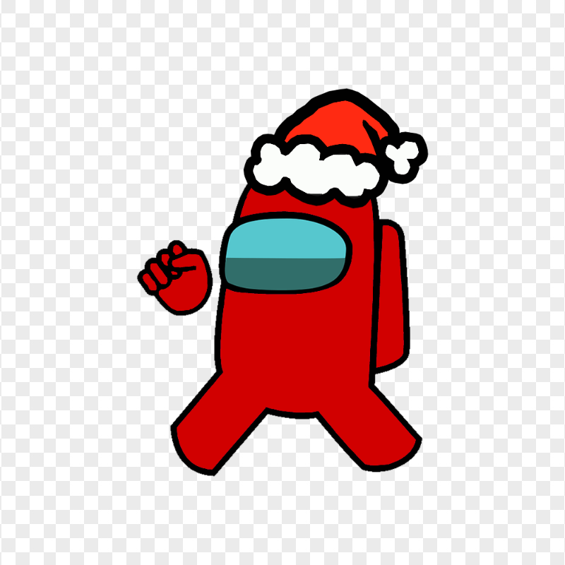 HD Red Among Us Character Wear Santa Hat PNG