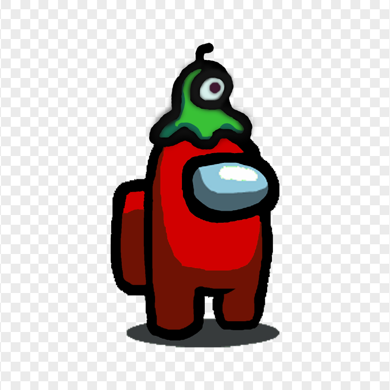 HD Red Among Us Character With Brain Slug Hat PNG