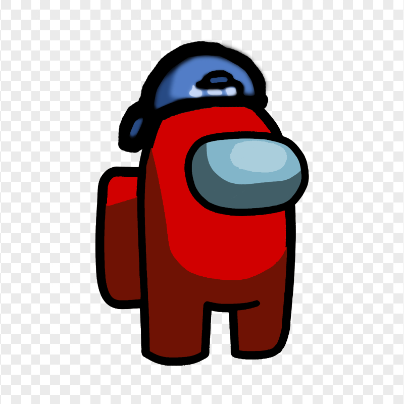 HD Red Among Us Crewmate Character With Backwards Baseball Cap PNG