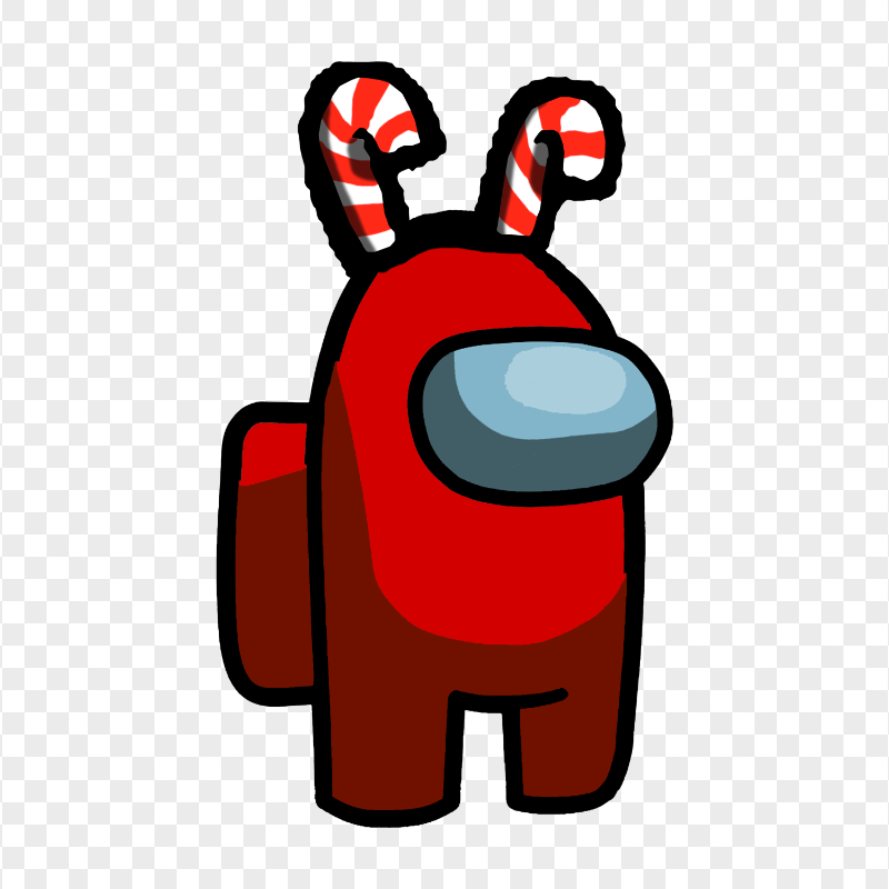 HD Red Among Us Crewmate Character With Candy Cane Hat On Top PNG
