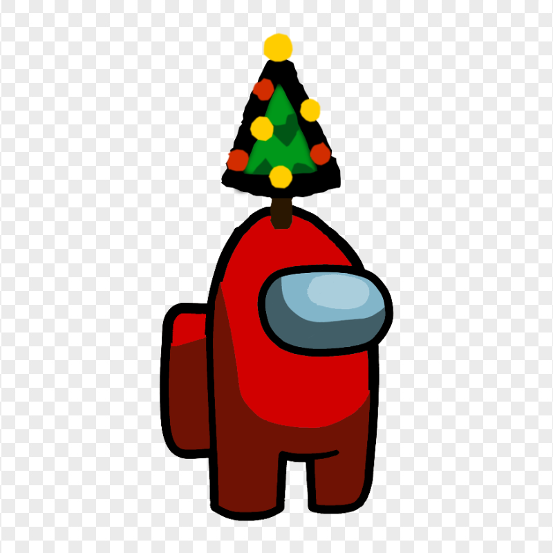 HD Red Among Us Crewmate Character With Christmas Tree Hat On Top PNG