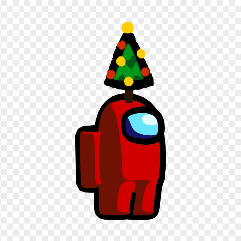 HD Red Among Us Crewmate Character With Christmas Tree Hat PNG
