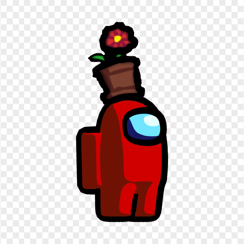HD Red Among Us Crewmate Character With Flower Pot Hat PNG
