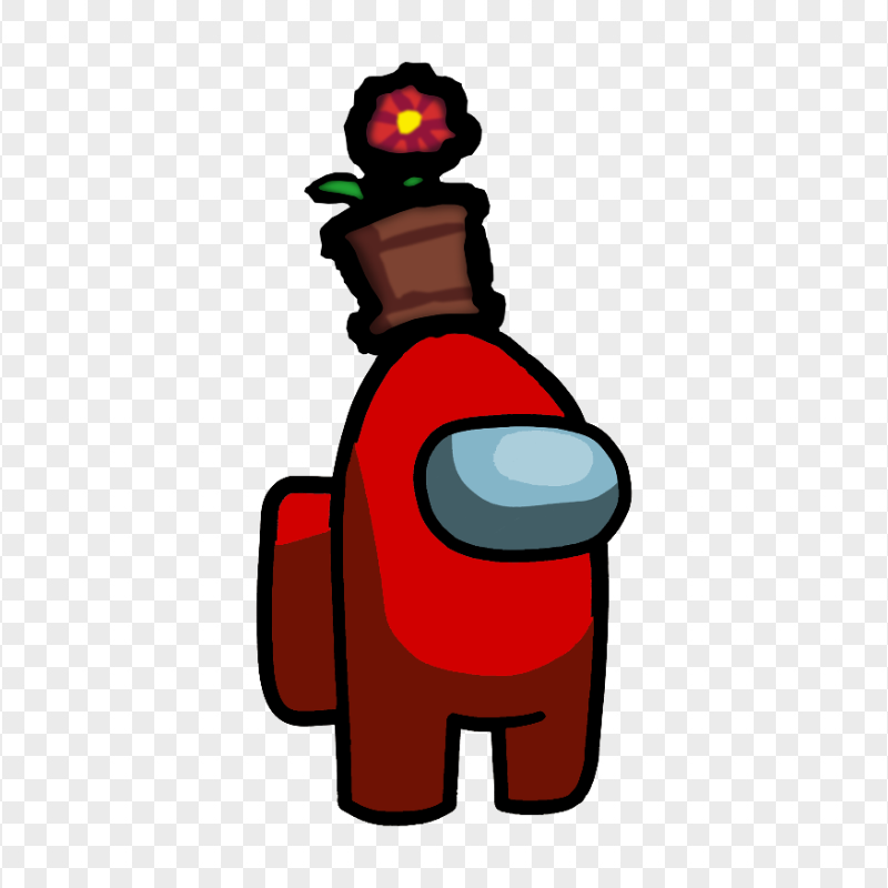 HD Red Among Us Crewmate Character With Flower Pot On Top PNG
