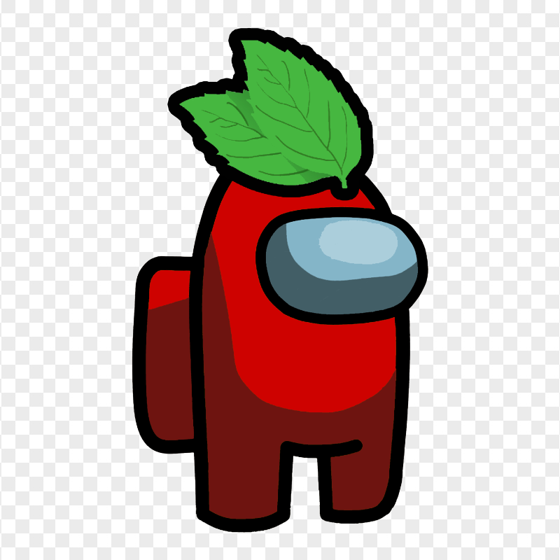 HD Red Among Us Crewmate Character With Leaf Hat PNG