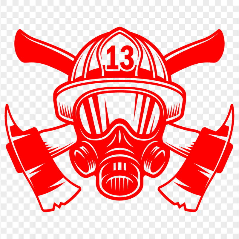 HD Red Fireman Firefighter Mask With Axe Logo PNG