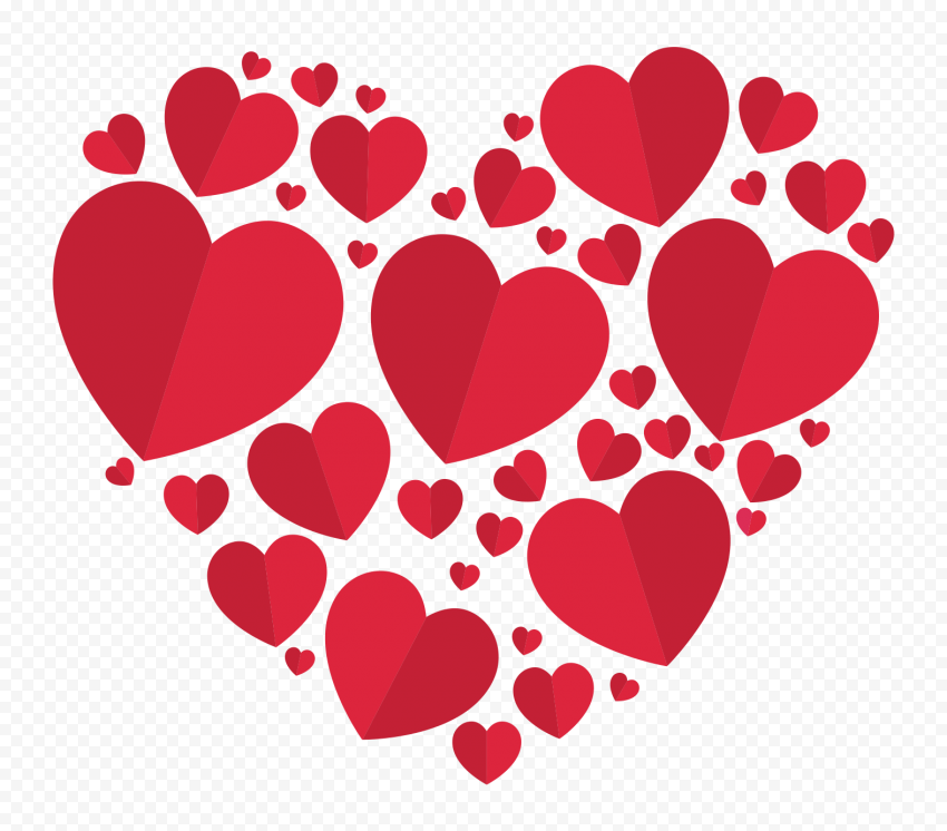 HD Red Hearts In One Heart Shape Love Valentine PNG