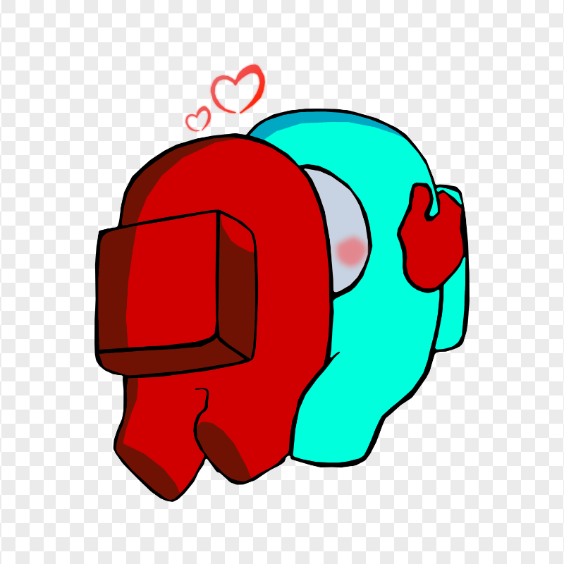 HD Red Kiss Cyan Among Us Characters In Love PNG