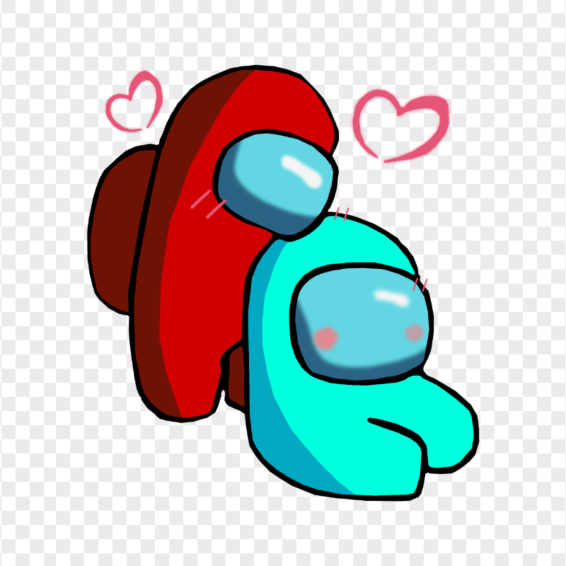 HD Red Love Cyan Among Us Characters Valentines Romance PNG